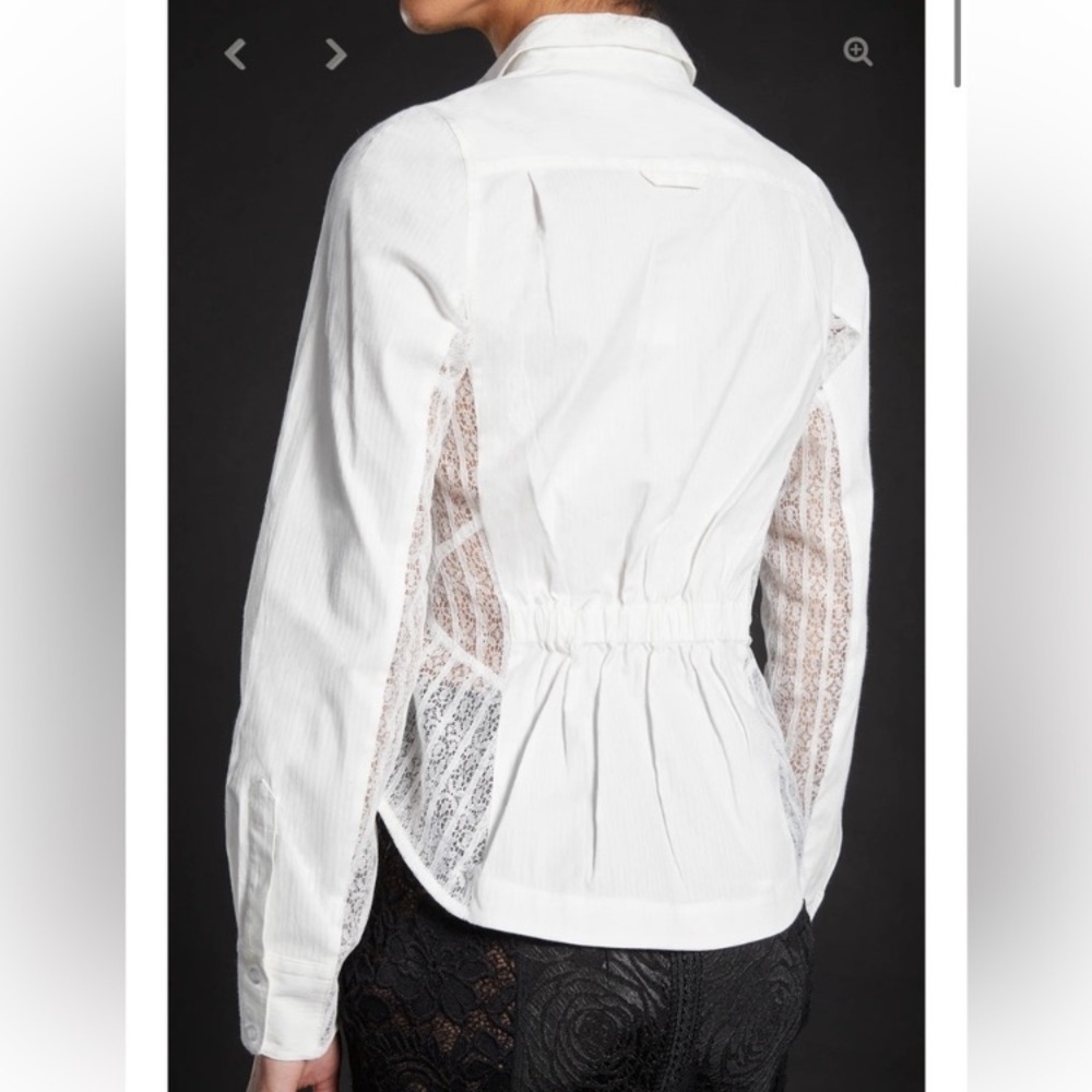Byron Lars IN EARNEST White Button Down Oxford Lace Insert Shirt 6 EUC - Picture 9 of 10